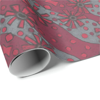 Papier Cadeau Fleurs rustiques, Abstrait motif Floral Gris rubis
