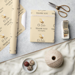 Papier Cadeau Fleurs Rustiques Oh Bébé Abeille Fête de Naissance