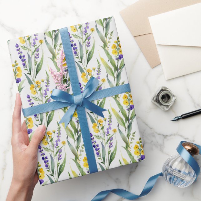 Papier Cadeau Fleurs sauvages aquarelles violettes jaunes Shower (Cadeaux)