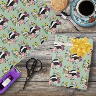 Papier Cadeau Fleurs sauvages Badger Champignons vert