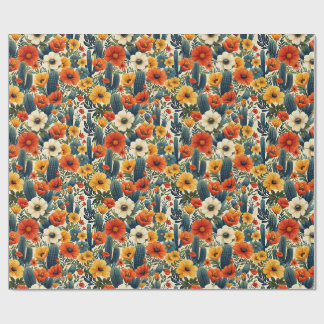 Papier Cadeau Fleurs sauvages de cactus Florales de crème rouge