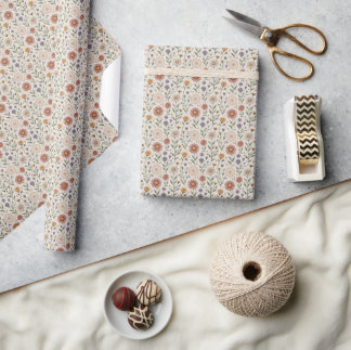 Papier Cadeau Fleurs sauvages dessinées à la main en patchwork s