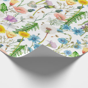 Papier Cadeau Fleurs sauvages d'été avec libellules