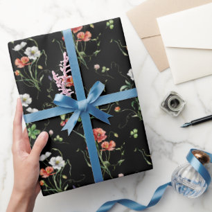 Papier Cadeau Fleurs sauvages en noir