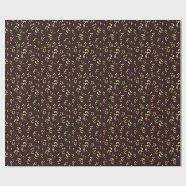 Papier Cadeau Fleurs sauvages floraux jetés sur Brown de chocola (Plat)