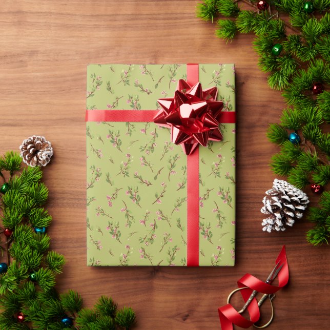Papier Cadeau Fleurs sauvages floraux jetés sur Chartreuse Green (Cadeau de vacances)
