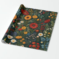 Fleurs sauvages vintages Rouge Orange Bleu Van Gog