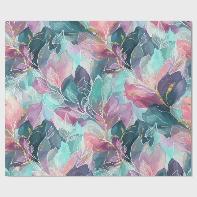 Papier Cadeau Fleurs Tons de Bijoux (Plat)