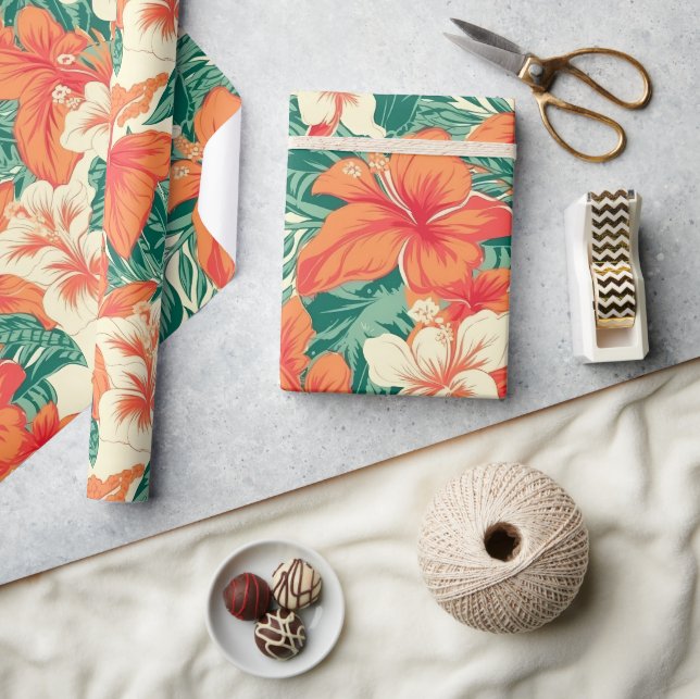 Papier Cadeau Fleurs tropicales motif Hawaiian vibe (Artisanat)
