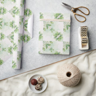 Papier Cadeau Fleurs verdâtres aquarelles modernes & personnalis