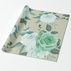 Papier Cadeau Fleurs vertes et blanches
