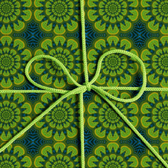 Papier Cadeau Fleurs vertes et bleues marine abstraites Hippie E (Créateur téléchargé)