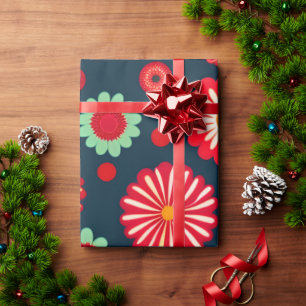 Papier Cadeau Fleurs vintages Arc-en-ciel Retro motif floral