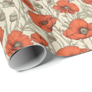 Papier Cadeau Fleurs vintages de pavot