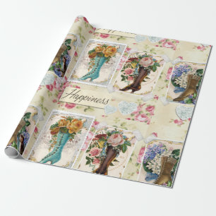 Papier Cadeau Fleurs vintages en Bottes