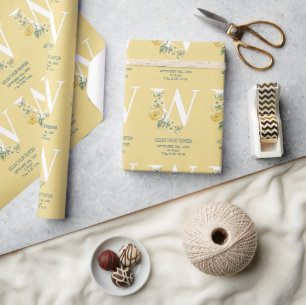 Papier Cadeau Fleurs Vintages jaunes Statistiques initiales de n