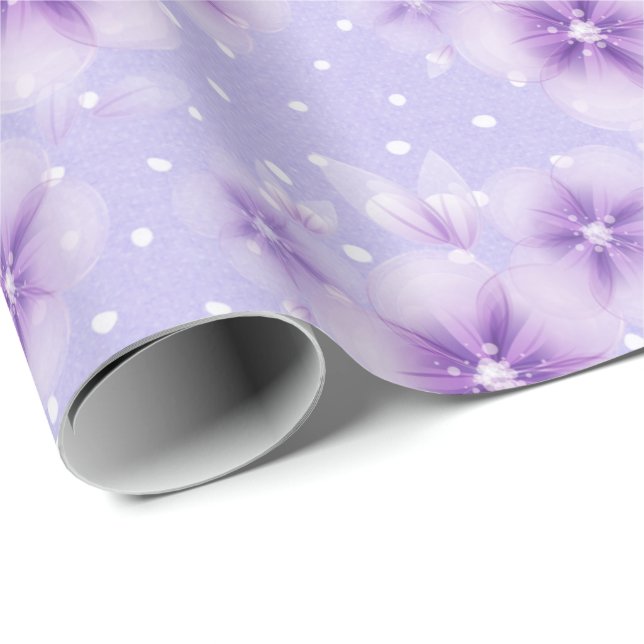 Papier Cadeau Fleurs violettes à points (Coin rond)