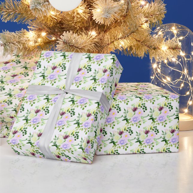 Papier Cadeau Fleurs violettes de printemps avec feuillage (Vacances)