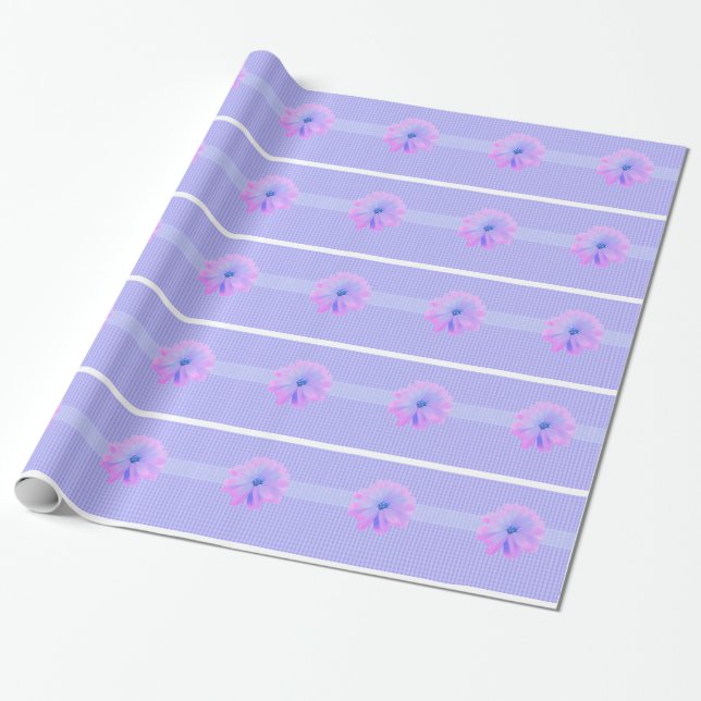 Papier Cadeau Fleurs violettes et Motif de défilement (Déroulé)
