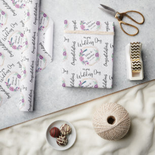 Papier Cadeau Fleurs violettes et paillettes blanches
