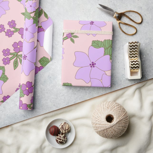 Papier Cadeau Fleurs Violettes, Modèle Floral, Motif De Fleurs (Artisanat)