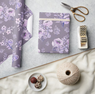 Papier Cadeau Fleurs violettes Peonées sur pastel violet