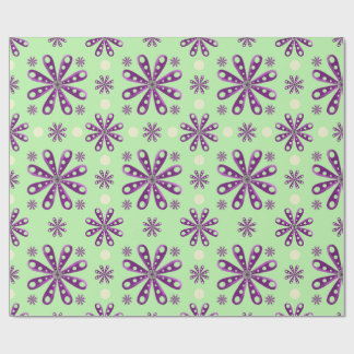 Papier Cadeau Fleurs violettes rétro sur fond vert