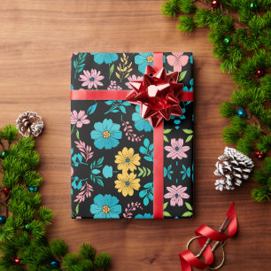 Papier Cadeau Fleurs Whimsmiques sur le Blackground de minuit
