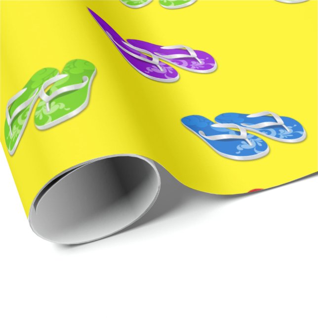 Papier Cadeau Flip-flops sur Jaune (Coin rond)