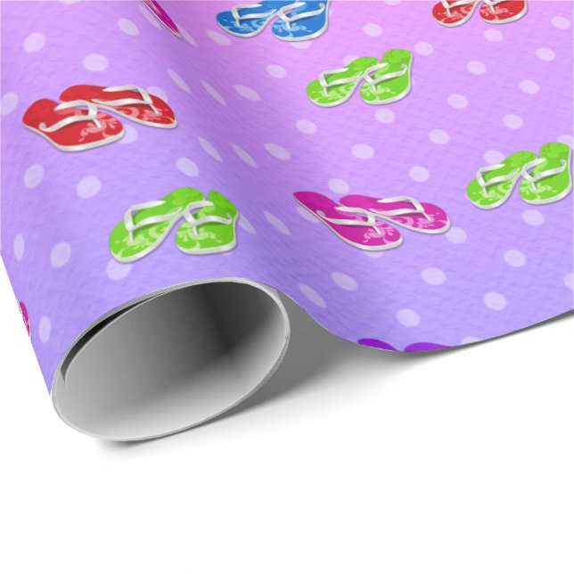 Papier Cadeau Flip-flops sur Rainbow Polka Dot (Coin rond)