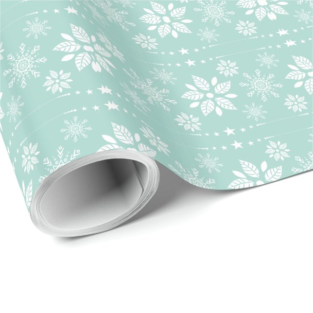 Papier Cadeau Flocon de neige Abstrait turquoise-vert et blanc (Coin rond)