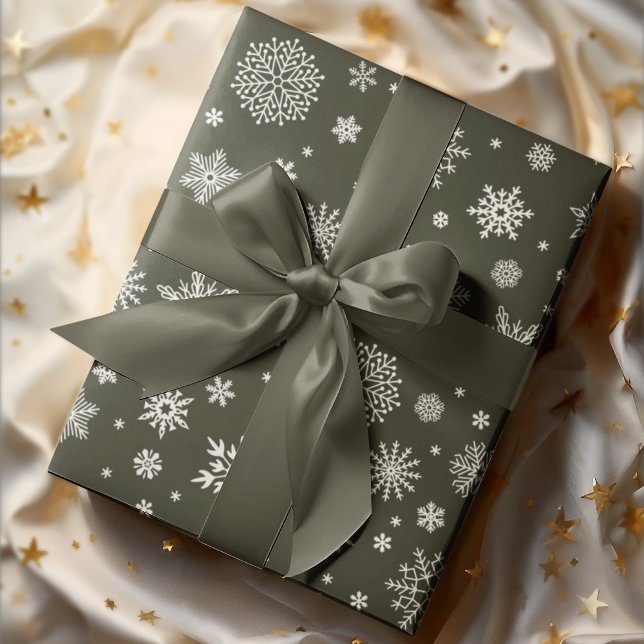 Papier Cadeau Flocon de neige blanc hiver Pin foncé Vert (Créateur téléchargé)