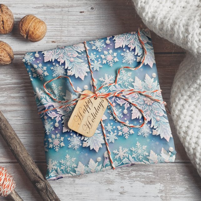 Papier Cadeau Flocon de neige bleu et rose Pearl hiver (Créateur téléchargé)
