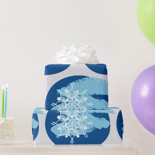 Papier Cadeau Flocon de Neige Bleu Glacé Abstrait Cercle d'Hiver