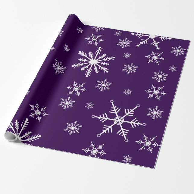 Papier Cadeau Flocon De Neige De Noël En Violet (Déroulé)