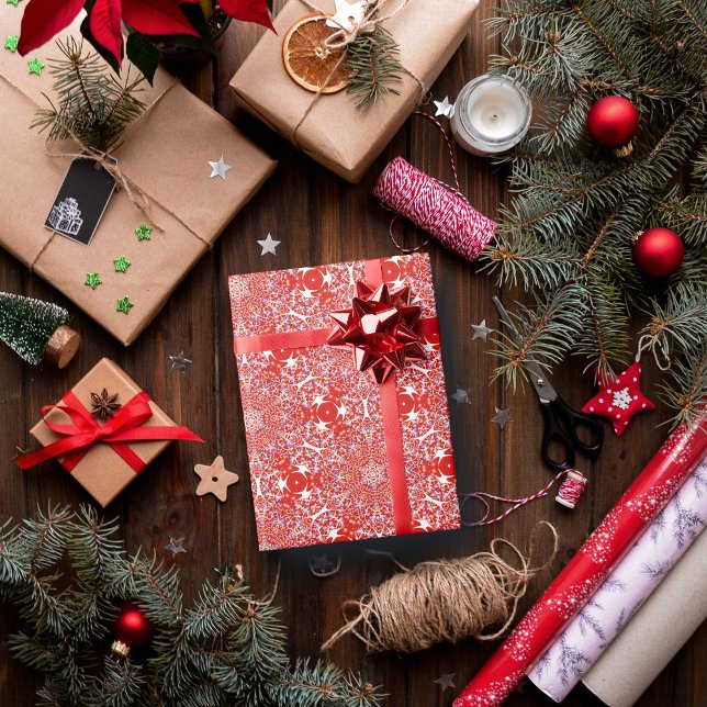 Papier Cadeau Flocon de neige de Noël Motif de luxe Rouge (Créateur téléchargé)