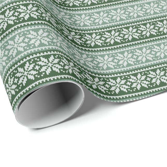 Papier Cadeau Flocon de neige de Noël vert articulé Douille moch (Coin rond)