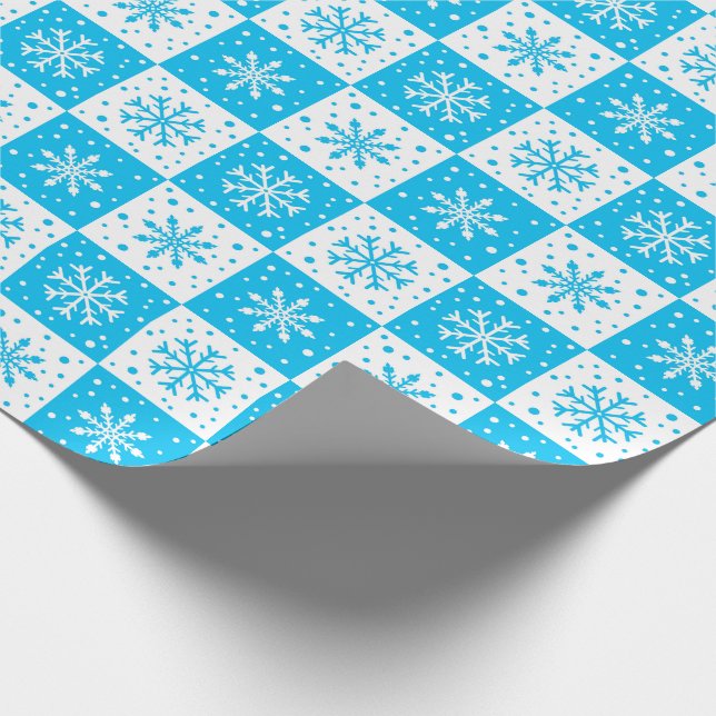 Papier Cadeau Flocon de neige et Motif de neige (bleu) (Coin)