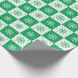 Papier Cadeau Flocon de neige et Motif de neige (vert)