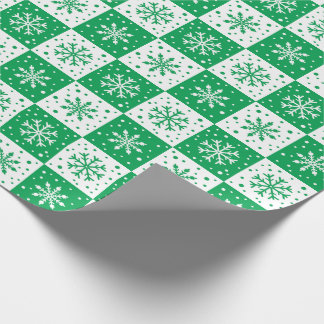 Papier Cadeau Flocon de neige et Motif de neige (vert)