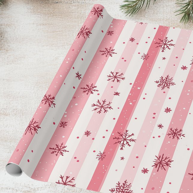 Papier Cadeau Flocon de neige rose et bande (Créateur téléchargé)