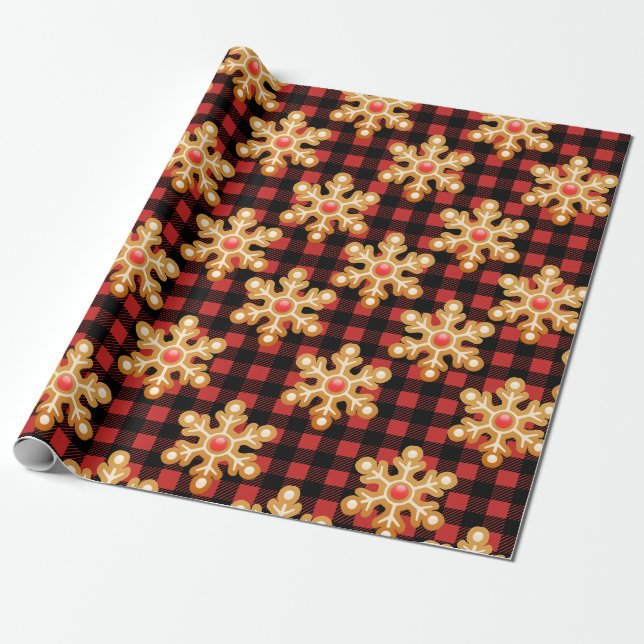 Papier Cadeau Flocon de neige rustique à base de buffle noir et  (Déroulé)