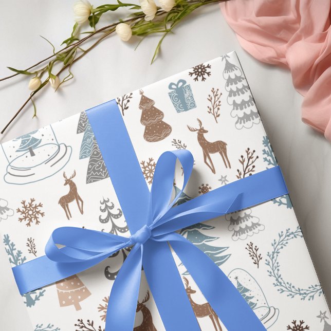 Papier Cadeau Flocon de neige Stylisé Arbres de Noël Wreath Rein (Créateur téléchargé)