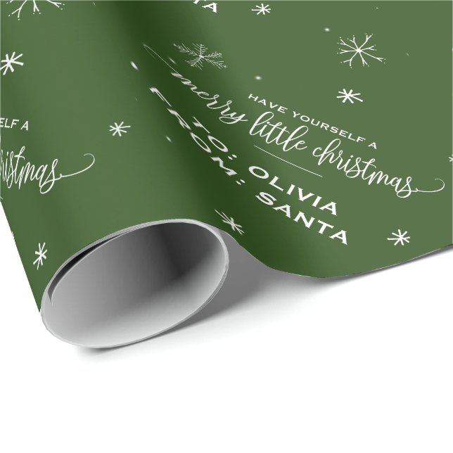 Papier Cadeau Flocon de neige vert "Joyeux petit Noël" (Coin rond)