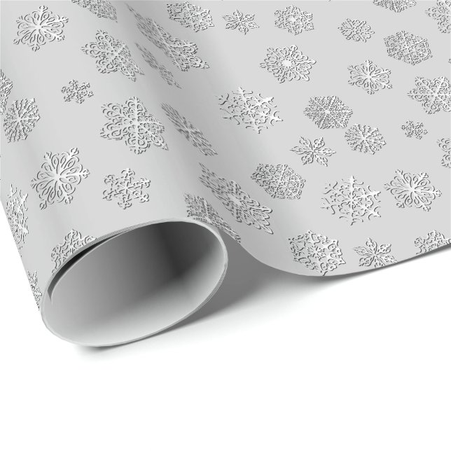 Papier Cadeau Flocons de neige à trois dimensions argentés sur (Coin rond)