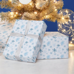 Papier Cadeau Flocons de neige bleus et blancs Noël moderne Chri