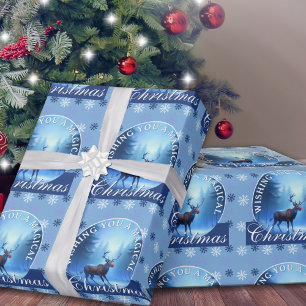 Papier Cadeau Flocons de neige de renne bleu Noël