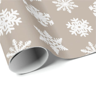 Papier Cadeau Flocons de neige d'Ikat - Taupe bronzage et blanc