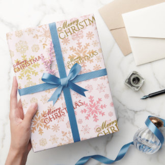 Papier Cadeau Flocons de neige élégants Or Rouge Joyeux Noël