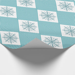 Papier Cadeau Flocons de neige et rayures sarcelle pailletés